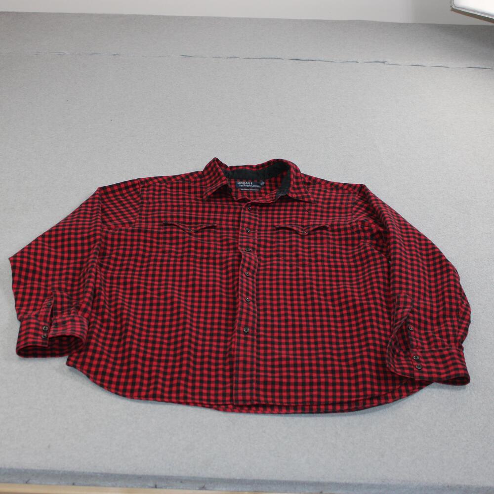 Polo Ralph Lauren Shirt Men XL Red Check Flannel Sawtooth Pocket Classic Western
